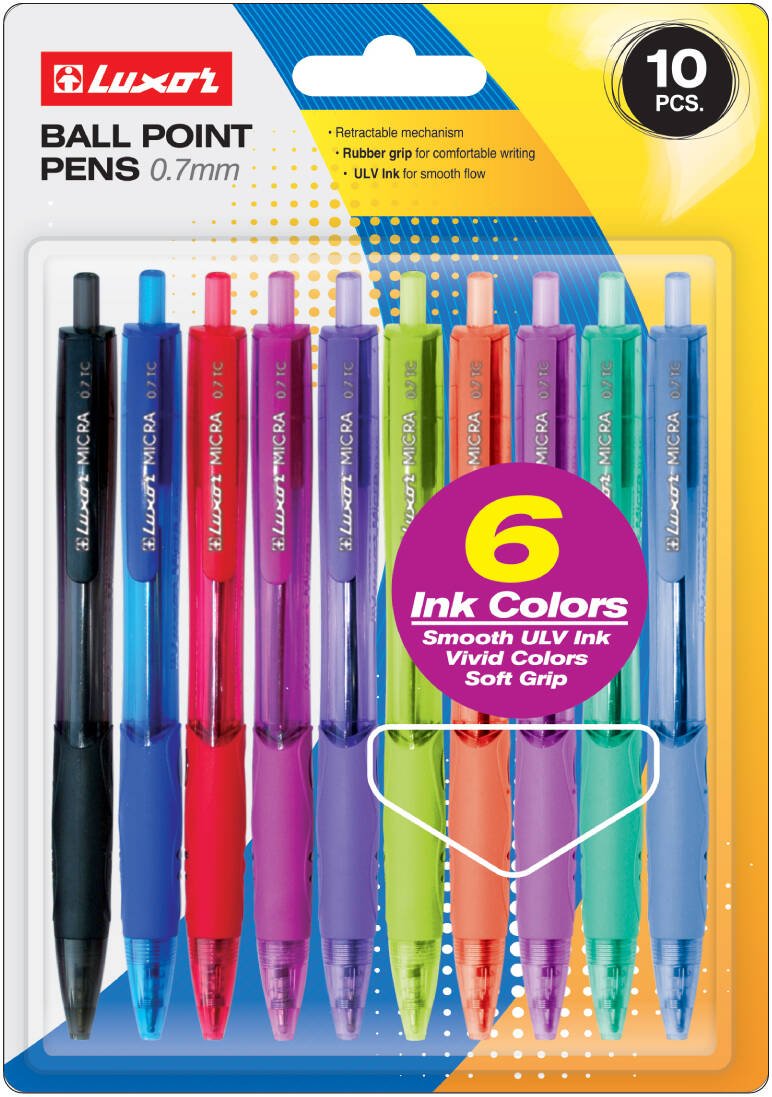 Luxor - Micra | Trendy design Pen | Smooth Ink Flow pens | Precision writing and signing needs | 0.7mm ball tip Pen Pack of 10 - Marah Kids