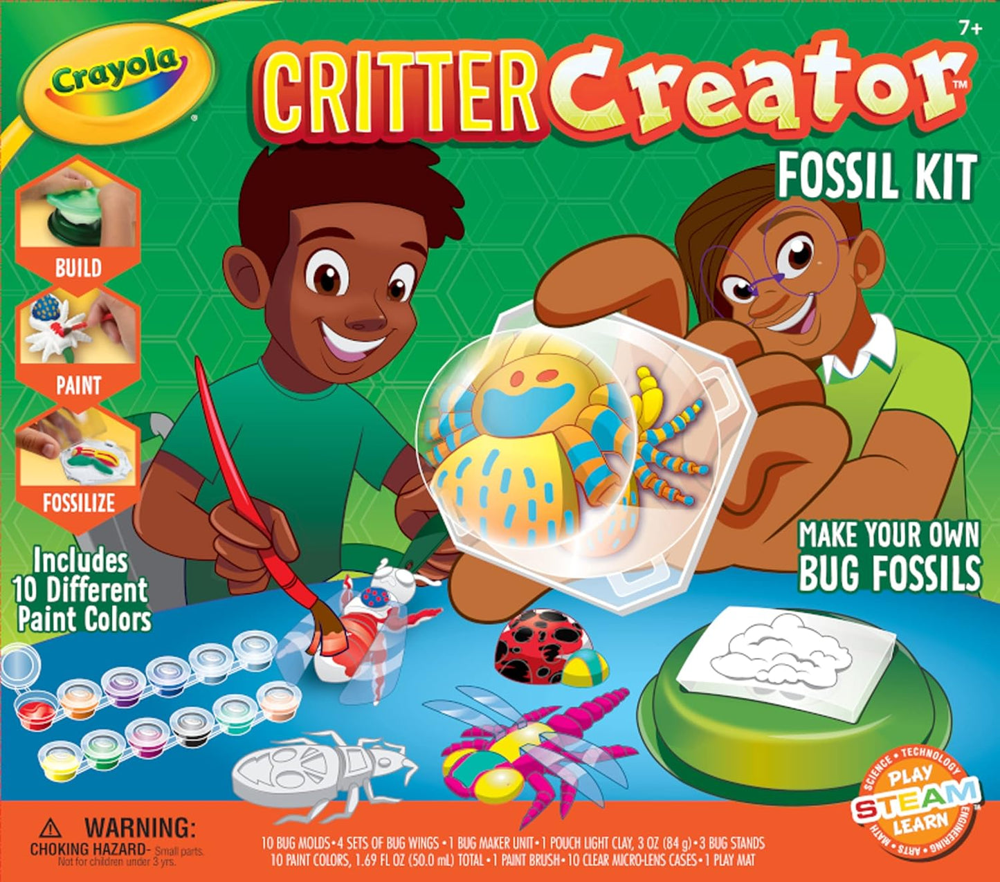 Crayola – Critter Creator - Fossil Kit | Metallic Clay Art Kit with Paint & Fossil Molds | STEM System, 7+ Yrs - Marah Kids