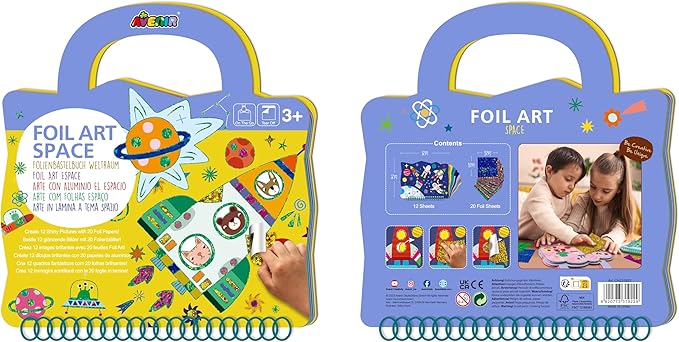 Avenir - Foil Art - Space Multicolour | Easy, mess - free and fun! Convenient carry handle and beautiful illustrations | Peel off the stickers | Convenient carry handle | Ages 3+ - Marah Kids