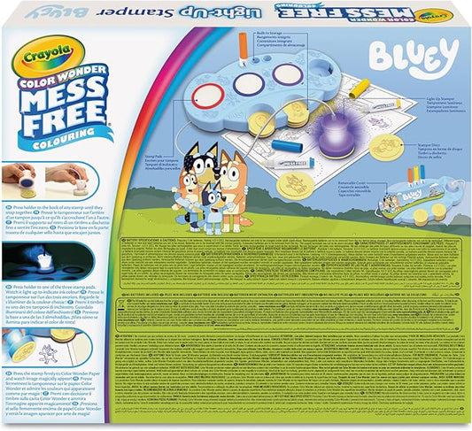 Crayola Color Wonder Mess Free Light - Up Stamper Bluey Set – 10 Stamps, 3 Ink Pads, 18 Activity Pages & Markers | No - Mess Coloring Kit with Light - Up Stamper | Safe, Non - Toxic Gift for Kids Ages 3+ - Marah Kids