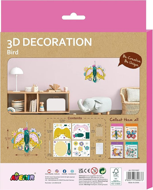Avenir 3D Decoration - Bird Kit | Turn Your Wall into a Zoo! Create 3D Decorations with Pre - Cut Cardboard Puzzle Pieces | Thoughtful and Creative Gift Option for Kids 3+ - Marah Kids