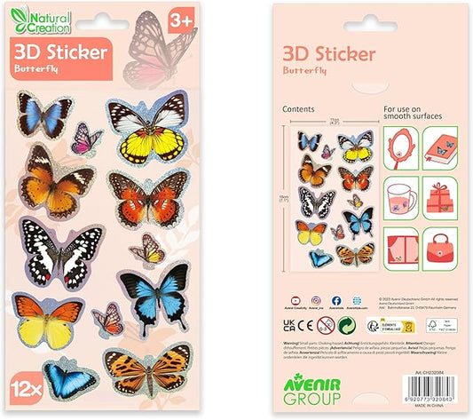 Avenir - 3D Stickers 10 pack - Butterfly Multicolour | These beautiful and realistic - looking 3D stickers pop out to showcase a gorgeous collection. | ages 3+ - Marah Kids