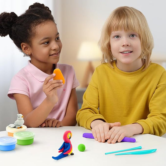 HEY CLAY - DIY Birds: Pheasant, Ara Parrot, Dove Plastic Creative Modelling Air - Dry Clay For Kids 6 Cans - Marah Kids