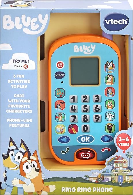 Vtech Bluey Ring Ring Learning Phone (Orange) Chat with Bluey and Bingo for a fun, interactive | Change the ringtone, adjust brightness, and more, mimicking real phone functions | promoting interactive play and early learning. - Marah Kids