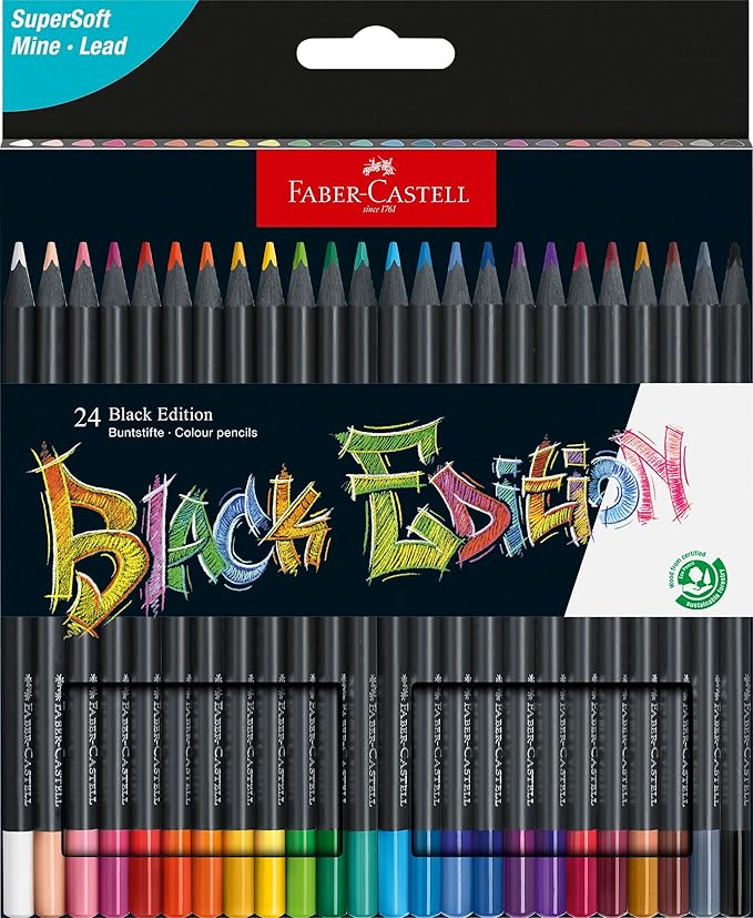 FABER - CASTELL TRIANGULAR BLACK EDITION COLOUR PENCILS 24 COLOUR - Marah Kids