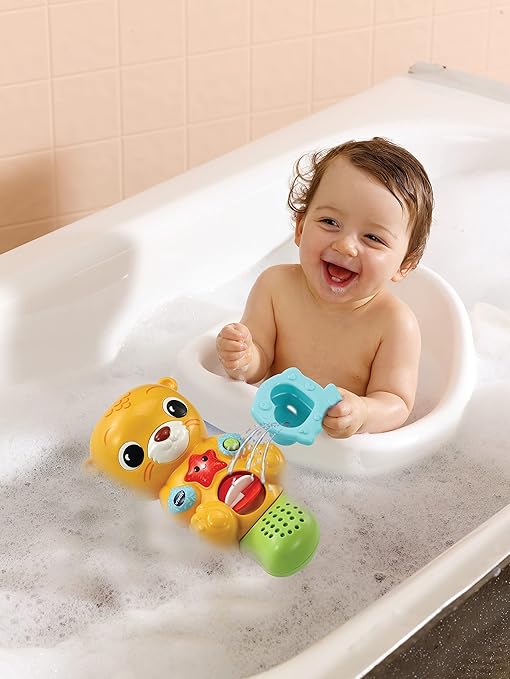 VTech Splashing Fun Otter, Bath Toy for 1 Year Olds + Sensory Bathtub Toy with Lights, Music & 3 Pouring Accessories, Bath Time Gift for Babies & Infants 1, 2, 3 years +, English version - Marah Kids
