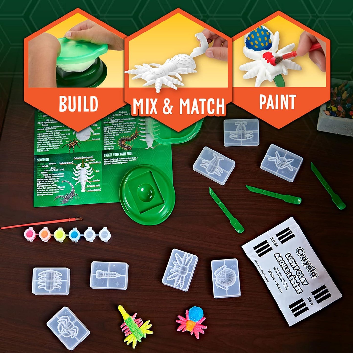Crayola – Critter Creator - Glow Bugs | Glow in The Dark Clay Art Kit with Paint & Bug Molds | STEM System, 7+ Yrs - Marah Kids