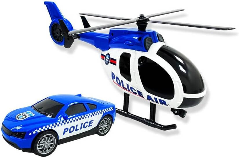D - Power Helicopter & Sports Car 1:14 Scale Firemen Playset – Blue | Elevate the excitement with this 1:14 scale Firemen Playset | Requires Batteries: 3x LR44 batteries included | Ideal gifts ages 3+ - Marah Kids
