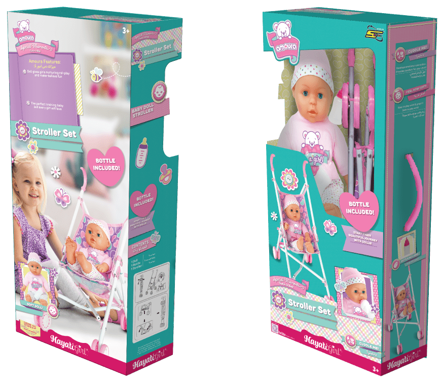 BABY AMOURA STROLLER SET W DOLL 16IN S1 - Marah Kids