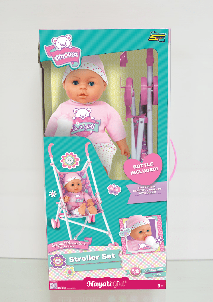 BABY AMOURA STROLLER SET W DOLL 16IN S1 - Marah Kids