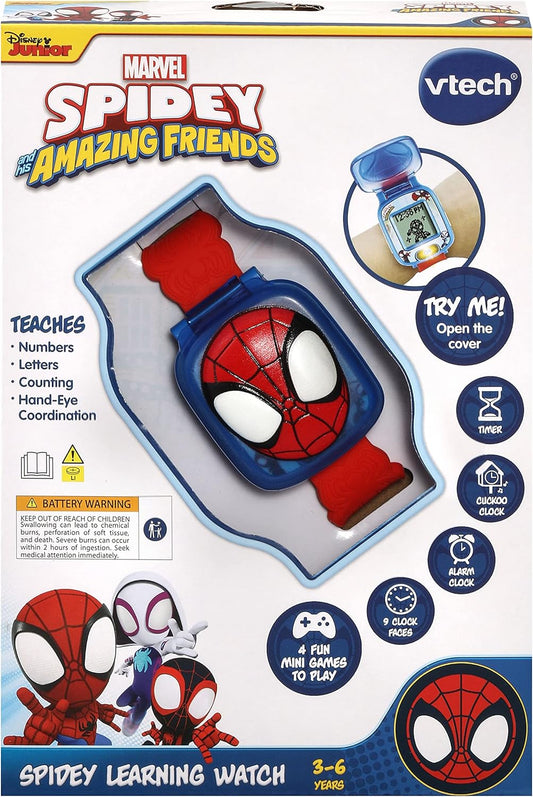 Vtech - Spidey and His Amazing Friends - Spidey Learning Watch (Multicolour ) | Watch includes nine digital clock faces, a stopwatch, a timer, a cuckoo clock, and an alarm with a choice of alarm tones | Ideal 3 to 6 years - Marah Kids