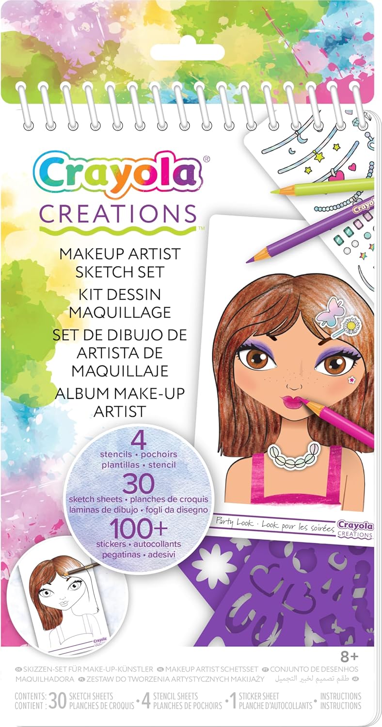 Crayola - Creations Compact Make - Up Artist Sketch Set | includes tutorial pages with beauty and makeup secrets and many pages of sketches combinations | Ages 6+ - Marah Kids