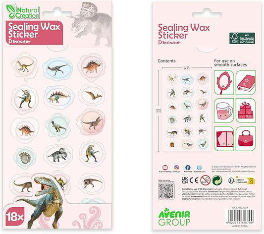 Avenir - Sealing Wax Stickers 10 pack - Dinosaur Multicolour | fabulous sealing wax stickers showcasing a collection of space objects | Ages3+ - Marah Kids