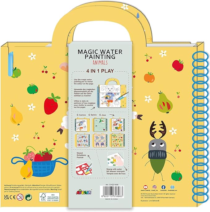 Avenir Magic Water Painting – Animals | Mess - Free Reusable Coloring Book with Water Pen and Stickers | Hours of Creative Fun and Learning for Kids 3+ - Marah Kids