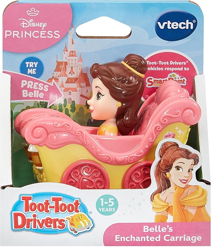 Vtech - Toot - Toot Drivers Belle's Enchanted Carriage, Disney Princess - Multicolour | Pretend Play Vehicle with Lights, Phrases and Songs, Interactive Toddler Toy | ideal for ages 12 Months, 2, 3, 4+ - Marah Kids