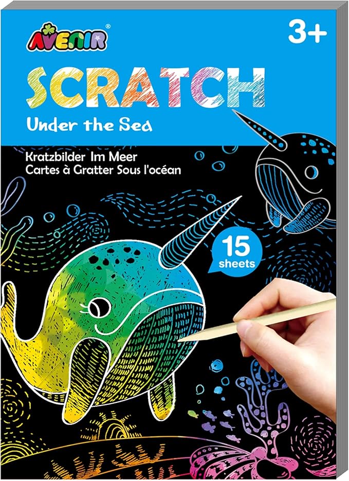 "Avenir - Mini Scratch Book - Under the Sea | Mini Scratch Book with 5 different pictures to draw, simply using the special scratch tool | Ages 3+ " - Marah Kids