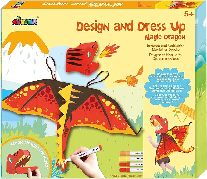 Avenir Unicorn Dress Up Fun Set – Magic Dragon | DIY Costume with Pre - Printed Wings, Markers, Felt, Plastic Needle, & Headband - Spark the Imagination | 3+ Years - Marah Kids