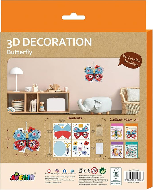 Avenir 3D Decoration - Butterfly Kit | Turn Your Wall into a Zoo! Create 3D Decorations with Pre - Cut Cardboard Puzzle Pieces | Thoughtful and Creative Gift Option for Kids 3+ - Marah Kids