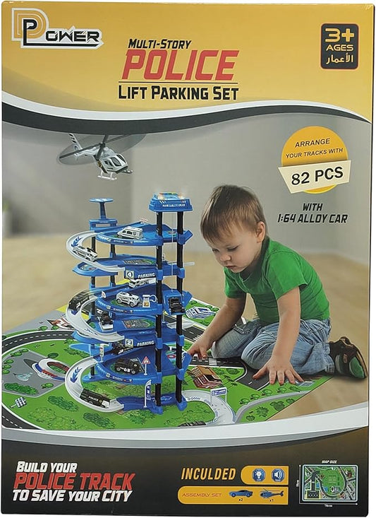 D - POWER – Multi Level Lift Parking Set | 5 Storied DIY Build Set, Theme – Police Station | 82pc Set, Kids Age 3+ - Marah Kids