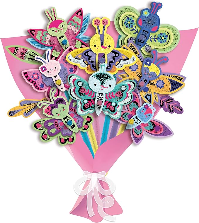 Avenir Scratch Bouquet Kit – Butterfly | Themed Fun! Create Personalized Bouquets with Scratch Sheets, Wrapping Paper, and Ribbon | Step - by - Step Instructions for Kids 3+ - Marah Kids