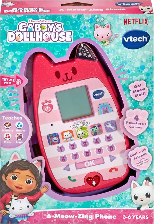 Vtech - Gabby's Dollhouse A - Meow - Zing Phone - Multicolour | Let’s chat with Gabby! Voice activation lets children chat with Gabby and Pandy Paws for interactive pretend play | suitable ages 3 + up - Marah Kids