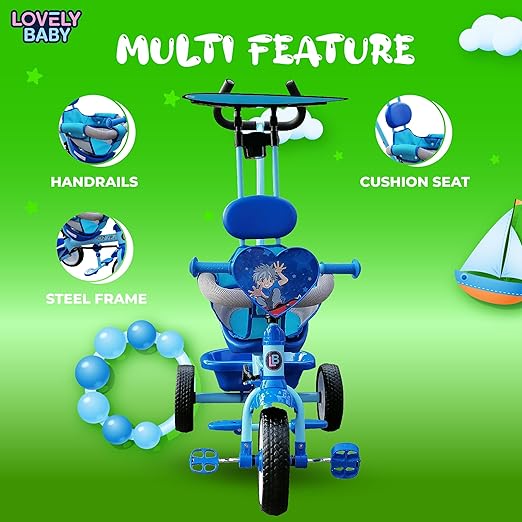 Lovely Baby Tricycle with Handlebar - Blue - Marah Kids