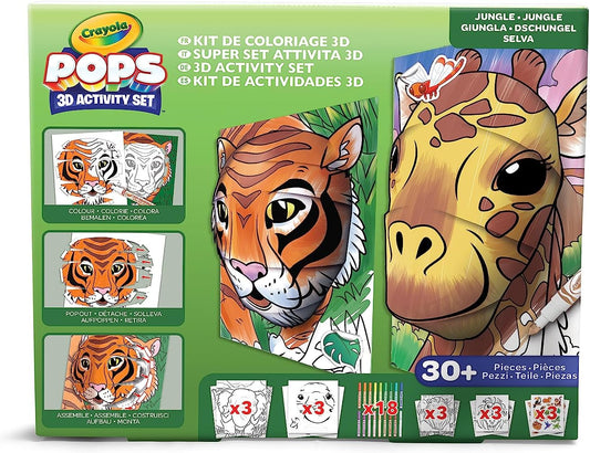 Crayola - Pops Super Set - Jungle | Creative Building Kit for Kids - Includes 3 Extra - Large Pops Cards (30x37cm) and 3 Large Pops Cards (25x21.6cm) - 7 Skinny Markers | Ages 6+ - Marah Kids