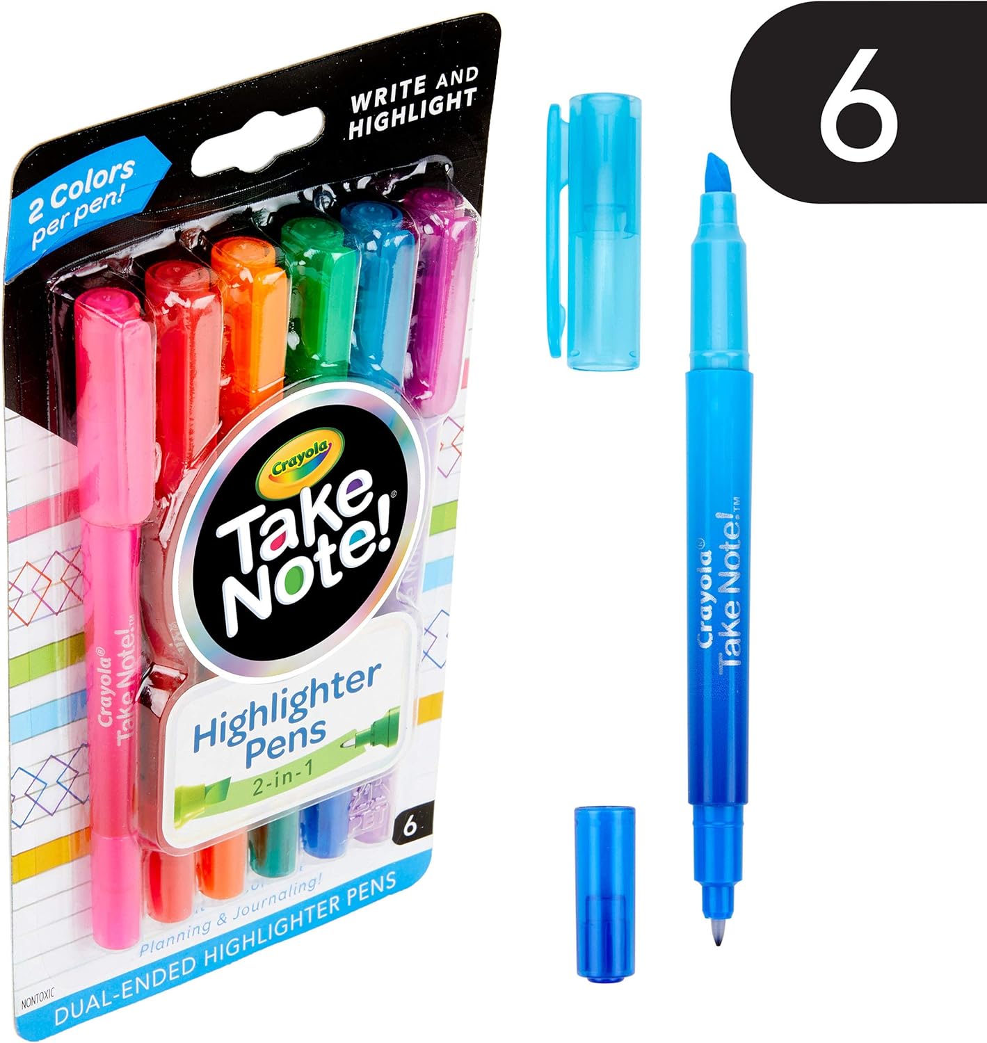 Crayola 6 ct. Take Note! Write & Highlight Pens - Marah Kids