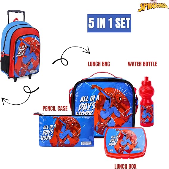 MARVEL SPIDER - MAN ALL IN A DAYS WORK 5IN1 TROLLEY BOX SET 18" - Marah Kids