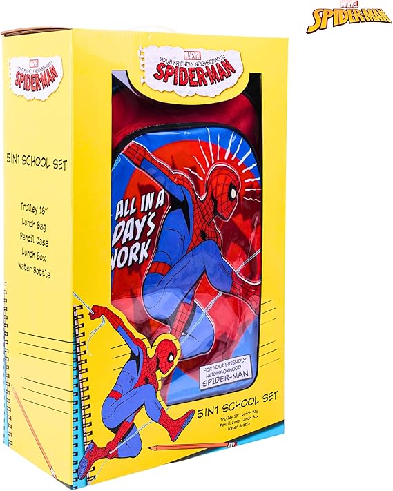 MARVEL SPIDER - MAN ALL IN A DAYS WORK 5IN1 TROLLEY BOX SET 18" - Marah Kids
