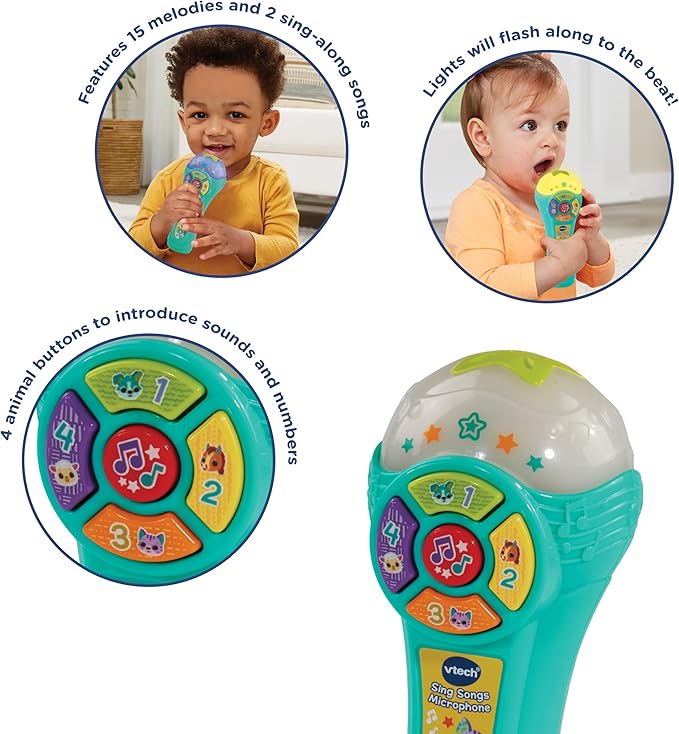Vtech - Sing - Song Microphone - Multicolour | It has four animal buttons to introduce the animals, their sounds, and their numbers. | suitable ages 12m + up - Marah Kids