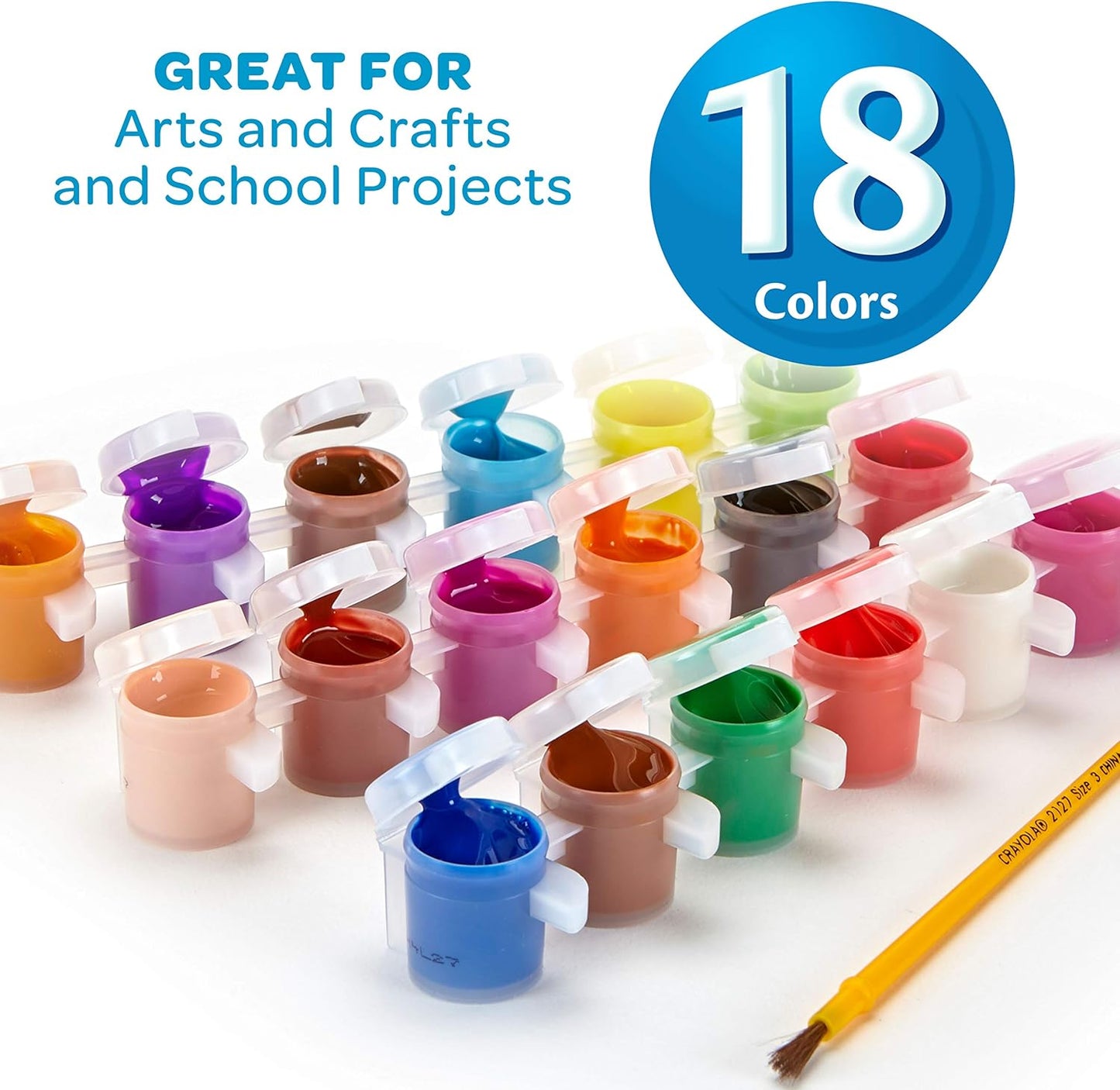 Crayola 18 ct. Washable Paint Pots with Brush, Classic & Bold Colors - Marah Kids