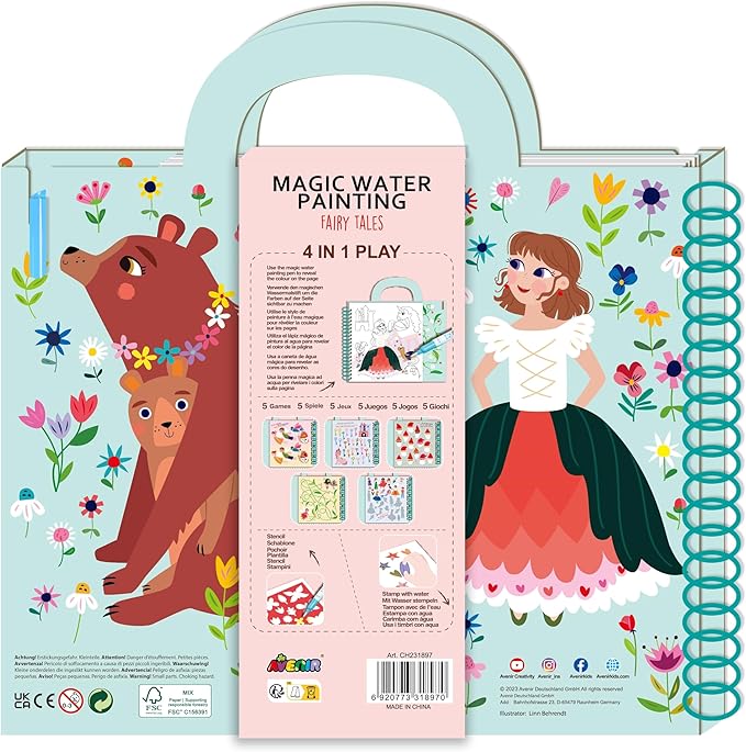 Avenir - Magic Water Painting - My Fairy Tales Multicolour | Ideal for rainy days, indoor play, mess - free painting, travel and holidays | Ideal for Ages 3+ - Marah Kids