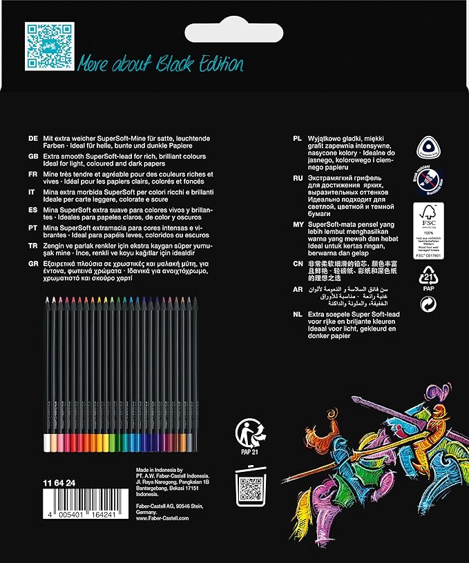 FABER - CASTELL TRIANGULAR BLACK EDITION COLOUR PENCILS 24 COLOUR - Marah Kids