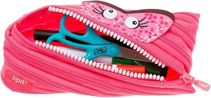 ZIPIT - Talking Monstar Pencil Case for Kids, Cute Pen Pouch Holds Up to 30 Pens, Made of One Long Zipper! (Dazzling Pink) - Marah Kids