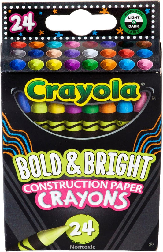 Crayola - Construction Paper Crayons | School & Art Supplies, Pack of 24 | Bold & Bright Colors | 3+ Yrs - Marah Kids