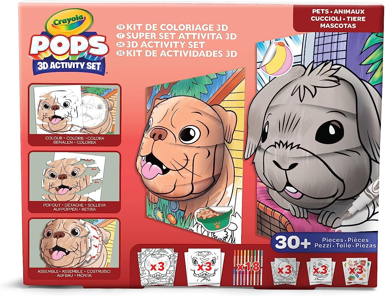 Crayola - Pops Super Set - Pets | Creative Building Kit for Kids - Includes 3 Extra - Large Pops Cards (30x37cm) and 3 Large Pops Cards (25x21.6cm) - 7 Skinny Markers | Ages 6+ - Marah Kids