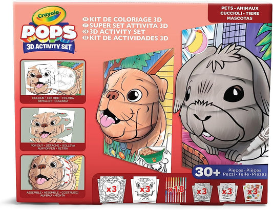 Crayola - Pops Super Set - Pets | Creative Building Kit for Kids - Includes 3 Extra - Large Pops Cards (30x37cm) and 3 Large Pops Cards (25x21.6cm) - 7 Skinny Markers | Ages 6+ - Marah Kids