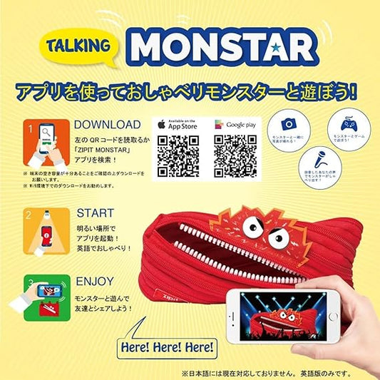 ZIPIT - Talking Monstar Pencil Case for Kids, Cute Pen Pouch Holds Up to 30 Pens, Made of One Long Zipper! (Dazzling Pink) - Marah Kids