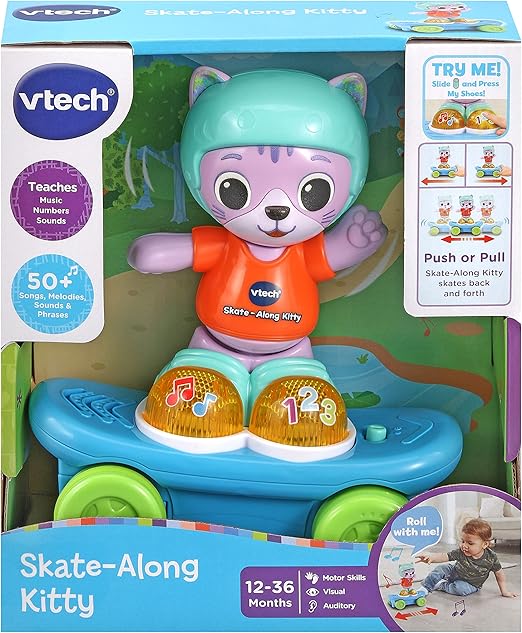 VTech Skate - Along Kitty, Interactive Baby Toy with Lights & Music, Pull Back Gift for Infants 6, 9, 12 months +, English version - Marah Kids