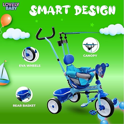 Lovely Baby Tricycle with Handlebar - Blue - Marah Kids