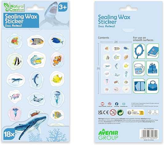 Avenir - Sealing Wax Stickers 10 pack - Sea Animal Multicolour | fabulous sealing wax stickers showcasing a collection of space objects | Ages3+ - Marah Kids