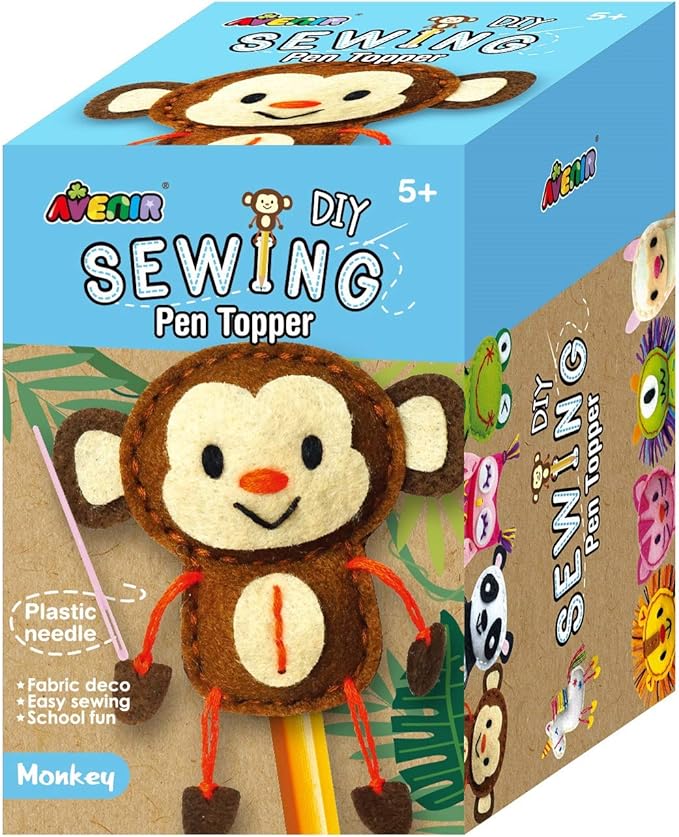 Avenir Sewing Pen Topper - Monkey | DIY Pen Topper Friend Sewing Kit - Hours of Entertainment & Creativity | Tools & Instructions Included, Easy and Fun Activity for Kids + - Marah Kids