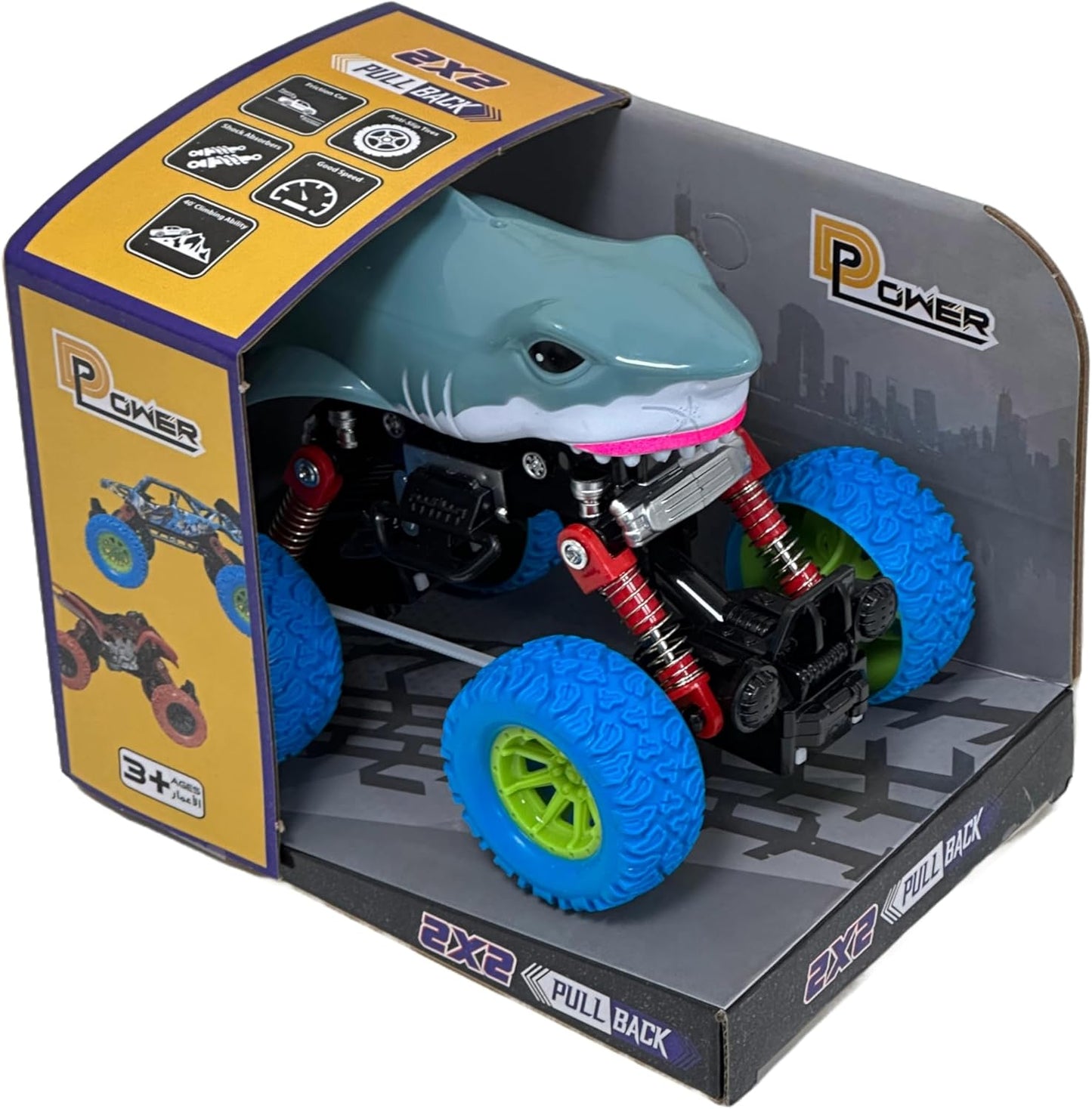 D - Power - PullBack Crazy Shark Truck | No Batteries Needed, Fun for All Ages | 3+ - Marah Kids