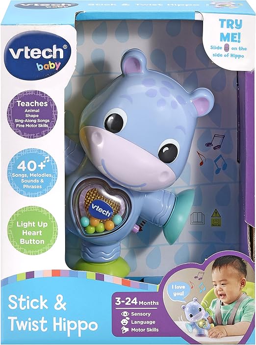 Vtech - Stick & Twist Hippo | Hippopotamus, Interactive & Developmental Toy with Sounds and Music | For Boys & Girls, Suitable for Ages 3 Months+ - Marah Kids