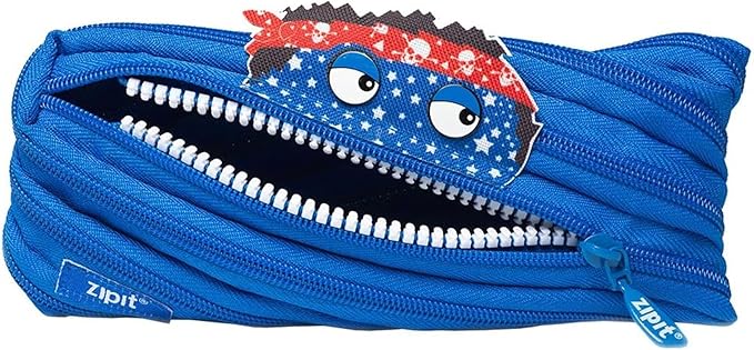 ZIPIT - Monstar Pencil Case for Boys, Holds Up to 30 Pens, Machine Washable, Made of One Long Zipper! (Blue) - Marah Kids