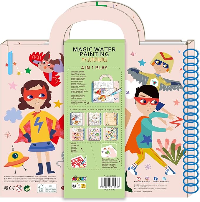 Avenir - Magic Water Painting, My Superheros Multicolour | Ideal for rainy days, indoor play, mess - free painting, travel and holidays | Ideal for Ages 3+ - Marah Kids