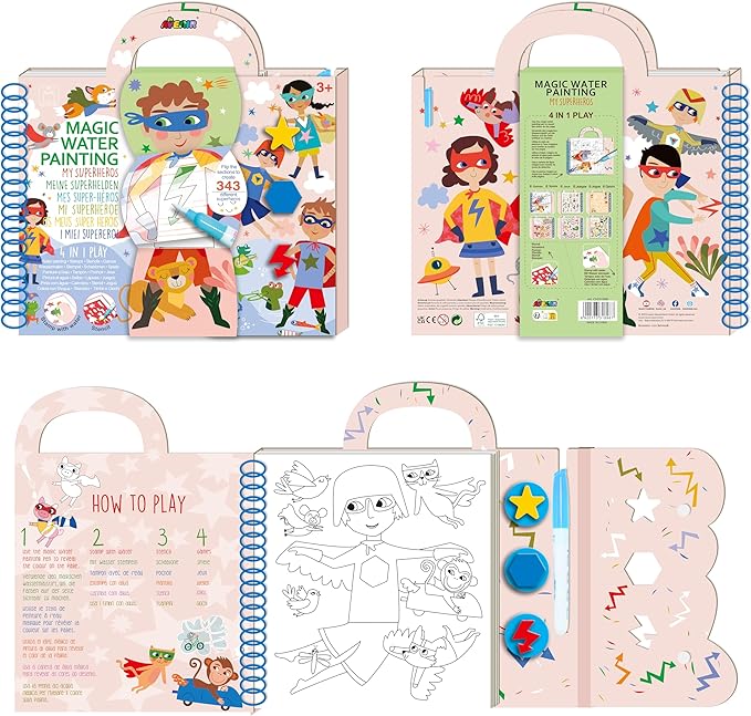 Avenir - Magic Water Painting, My Superheros Multicolour | Ideal for rainy days, indoor play, mess - free painting, travel and holidays | Ideal for Ages 3+ - Marah Kids
