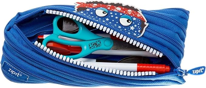 ZIPIT - Monstar Pencil Case for Boys, Holds Up to 30 Pens, Machine Washable, Made of One Long Zipper! (Blue) - Marah Kids