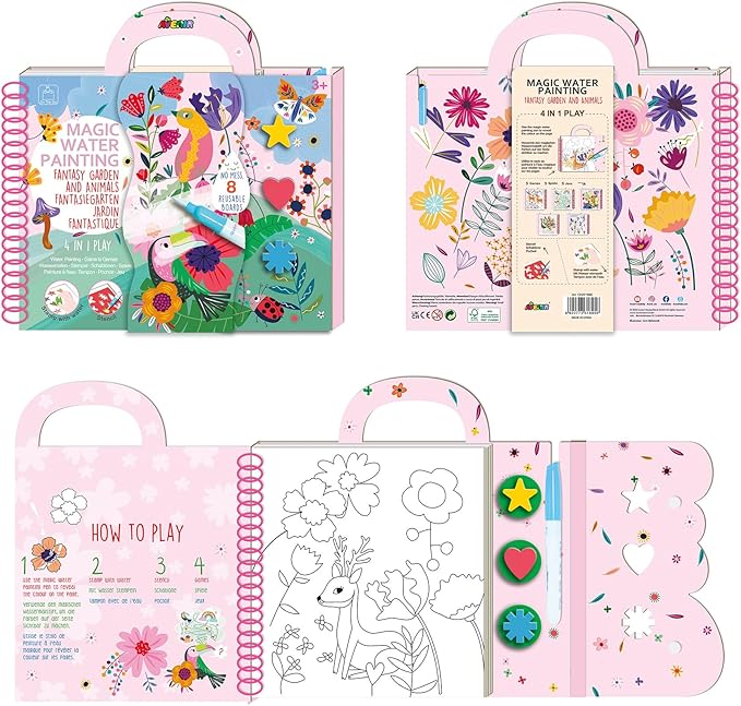 Avenir Magic Water Painting – Fantasy Garden | Mess - Free Reusable Coloring Book with Water Pen and Stickers | Hours of Creative Fun and Learning for Kids 3+ - Marah Kids